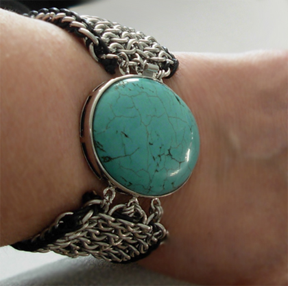 turquoise liquid metal chainmaille bracelet